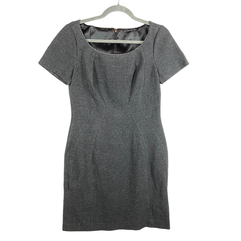 Tahari Gray Knit Sheat Career / Work Dress Size Small